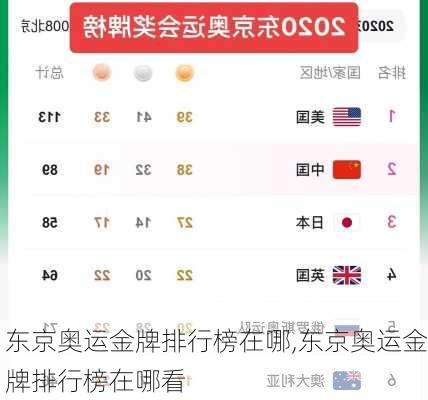 东京奥运金牌排行榜在哪,东京奥运金牌排行榜在哪看