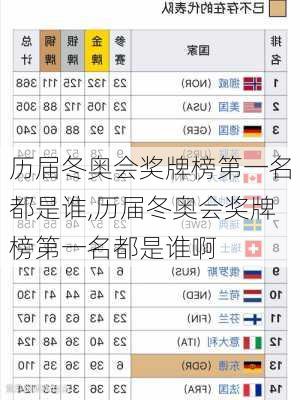历届冬奥会奖牌榜第一名都是谁,历届冬奥会奖牌榜第一名都是谁啊