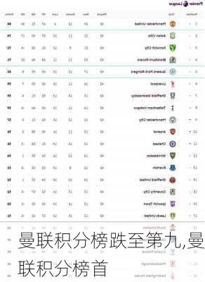 曼联积分榜跌至第九,曼联积分榜首