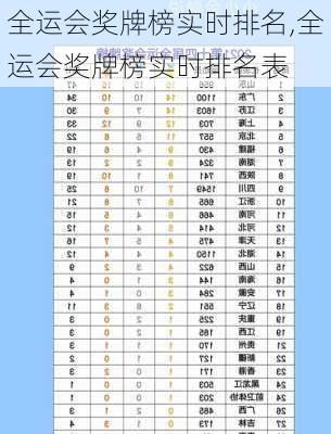 全运会奖牌榜实时排名,全运会奖牌榜实时排名表