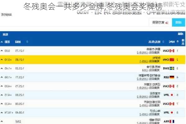 冬残奥会一共多少金牌,冬残奥会奖牌榜