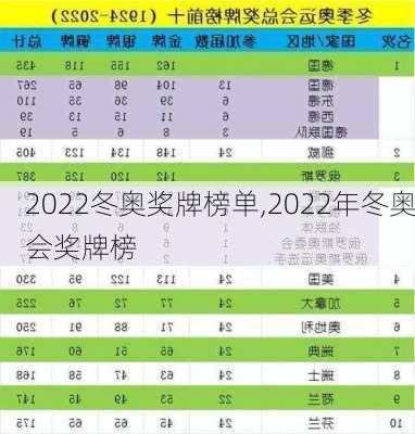 2022冬奥奖牌榜单,2022年冬奥会奖牌榜