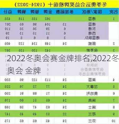 2022冬奥会赛金牌排名,2022冬奥会 金牌