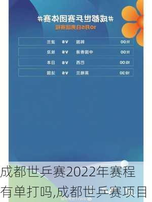 成都世乒赛2022年赛程有单打吗,成都世乒赛项目