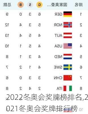 2022冬奥会奖牌榜排名,2021冬奥会奖牌排行榜