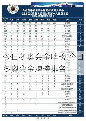 今日冬奥会金牌榜,今日冬奥会金牌榜排名
