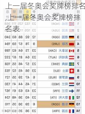 上一届冬奥会奖牌榜排名,上一届冬奥会奖牌榜排名表