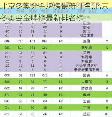 北京冬奥会金牌榜最新排名,北京冬奥会金牌榜最新排名榜