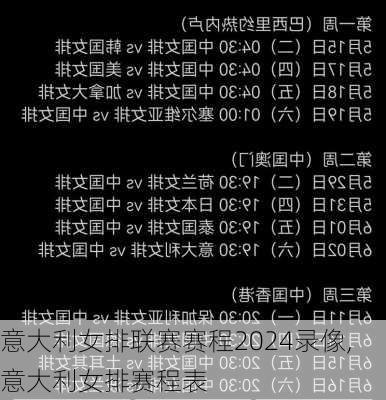 意大利女排联赛赛程2024录像,意大利女排赛程表