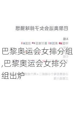 巴黎奥运会女排分组,巴黎奥运会女排分组出炉