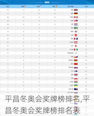 平昌冬奥会奖牌榜排名,平昌冬奥会奖牌榜排名表