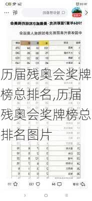 历届残奥会奖牌榜总排名,历届残奥会奖牌榜总排名图片