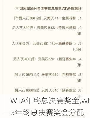 WTA年终总决赛奖金,wta年终总决赛奖金分配