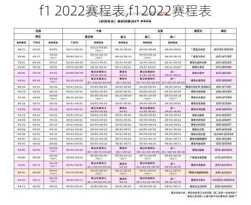 f1 2022赛程表,f12022赛程表