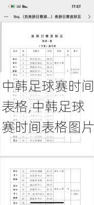 中韩足球赛时间表格,中韩足球赛时间表格图片