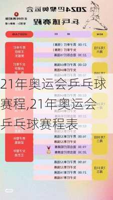 21年奥运会乒乓球赛程,21年奥运会乒乓球赛程表