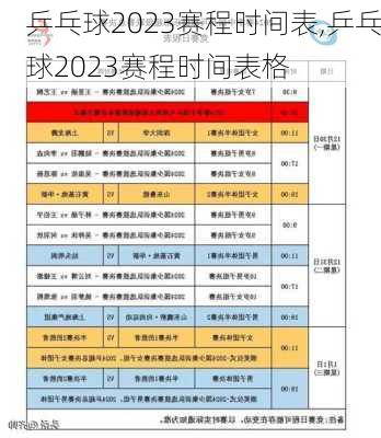 乒乓球2023赛程时间表,乒乓球2023赛程时间表格