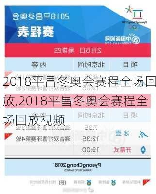 2018平昌冬奥会赛程全场回放,2018平昌冬奥会赛程全场回放视频
