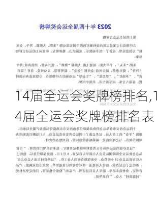 14届全运会奖牌榜排名,14届全运会奖牌榜排名表