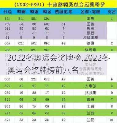2022冬奥运会奖牌榜,2022冬奥运会奖牌榜前八名