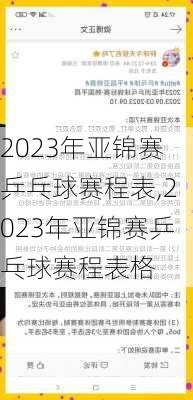 2023年亚锦赛乒乓球赛程表,2023年亚锦赛乒乓球赛程表格