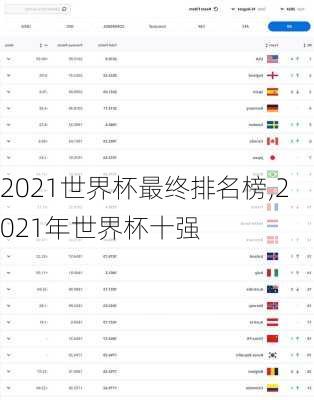 2021世界杯最终排名榜,2021年世界杯十强