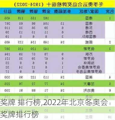 奖牌 排行榜,2022年北京冬奥会奖牌排行榜