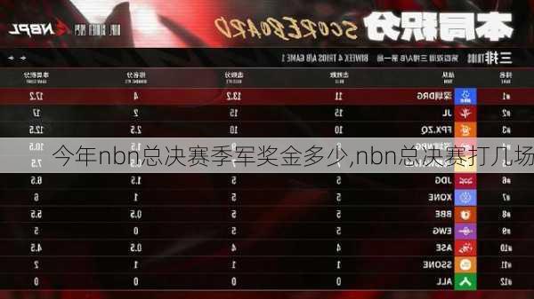 今年nbn总决赛季军奖金多少,nbn总决赛打几场