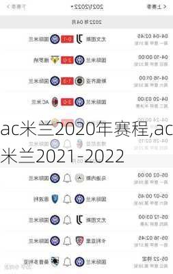 ac米兰2020年赛程,ac米兰2021-2022