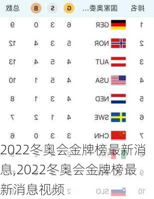 2022冬奥会金牌榜最新消息,2022冬奥会金牌榜最新消息视频
