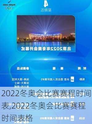 2022冬奥会比赛赛程时间表,2022冬奥会比赛赛程时间表格