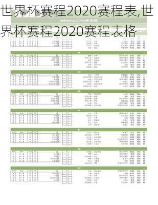世界杯赛程2020赛程表,世界杯赛程2020赛程表格