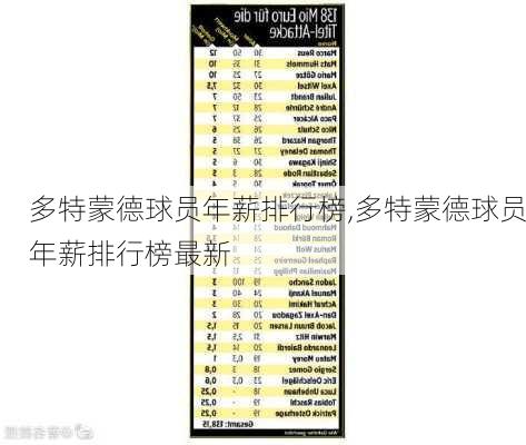 多特蒙德球员年薪排行榜,多特蒙德球员年薪排行榜最新