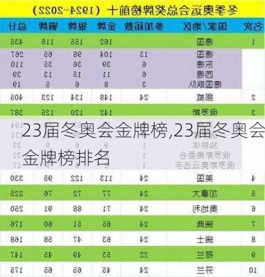 23届冬奥会金牌榜,23届冬奥会金牌榜排名