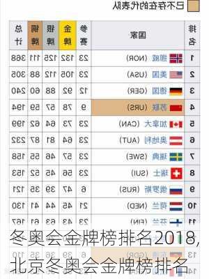 冬奥会金牌榜排名2018,北京冬奥会金牌榜排名