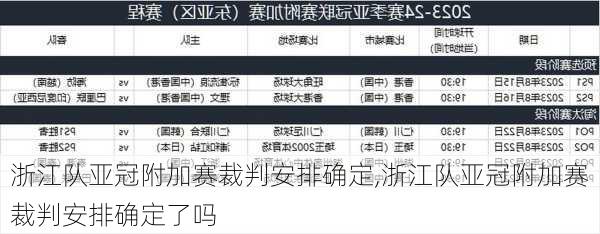 浙江队亚冠附加赛裁判安排确定,浙江队亚冠附加赛裁判安排确定了吗
