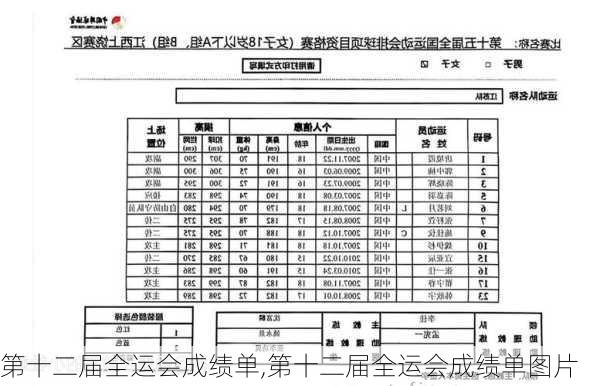 第十二届全运会成绩单,第十二届全运会成绩单图片