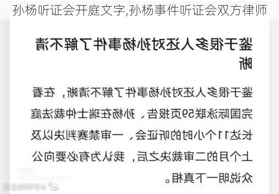 孙杨听证会开庭文字,孙杨事件听证会双方律师