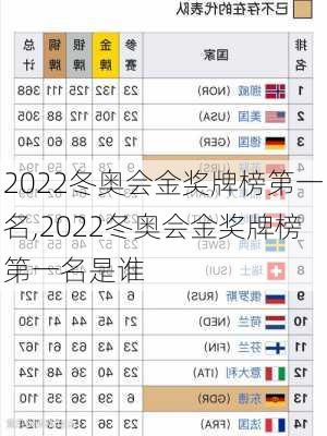 2022冬奥会金奖牌榜第一名,2022冬奥会金奖牌榜第一名是谁