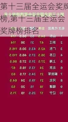第十三届全运会奖牌榜,第十三届全运会奖牌榜排名