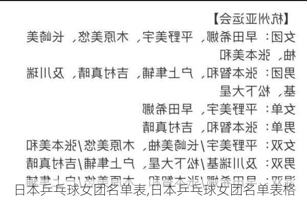 日本乒乓球女团名单表,日本乒乓球女团名单表格